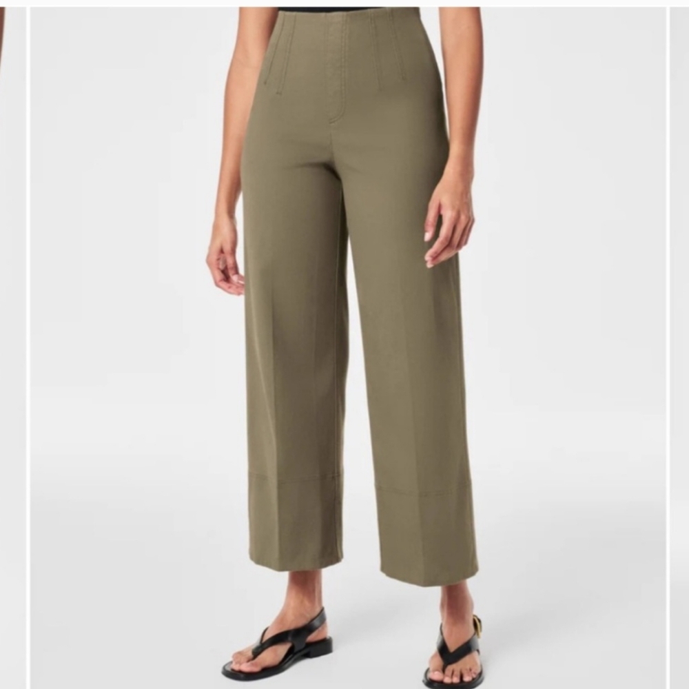 Spanx Stretch Pull On Twill Wide Leg Pants – Tuscan Olive, Medium Tall